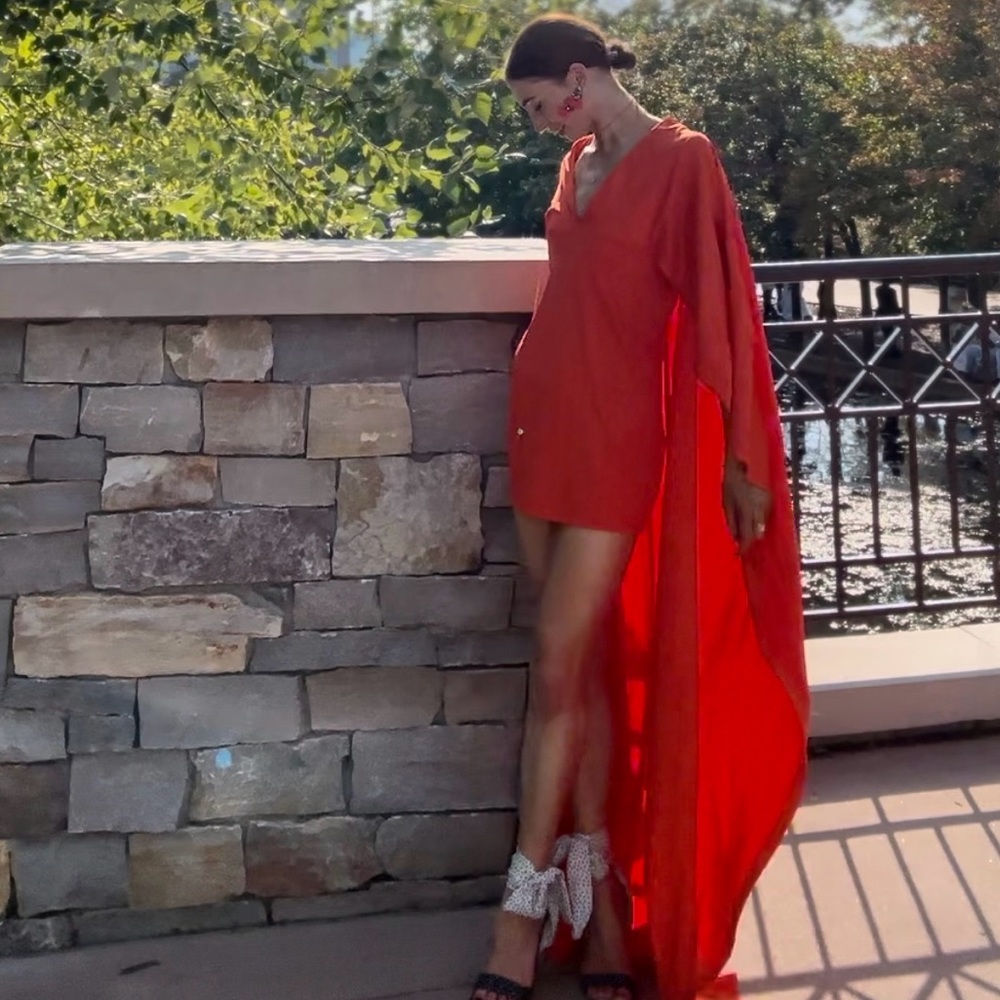 Orange Cape Tube Dress 🧡 Wedding Guest - Party - Prom